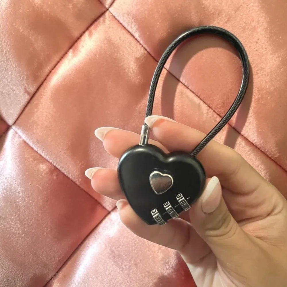New Black Heart Combination Lock Cable Suitcase Travel Purse Locker Bridge Love